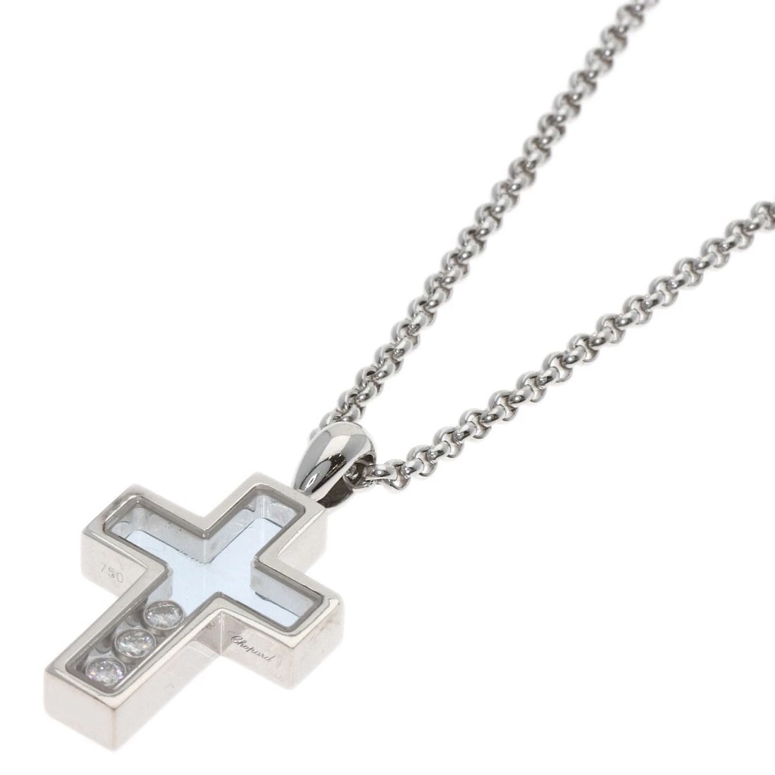 CHOPARD HAPPY DIAMOND CROSS NECKLACE K18 WHITE GOLD: Chopard Happy diamond cross Necklace K18 White Gold Brand: Chopard Type/Style: Necklace Material: K18 White Gold, Main Stone Natural Color: Silver Size: Chain Length:16.5inch/42cm Chain Width:0.8inch/