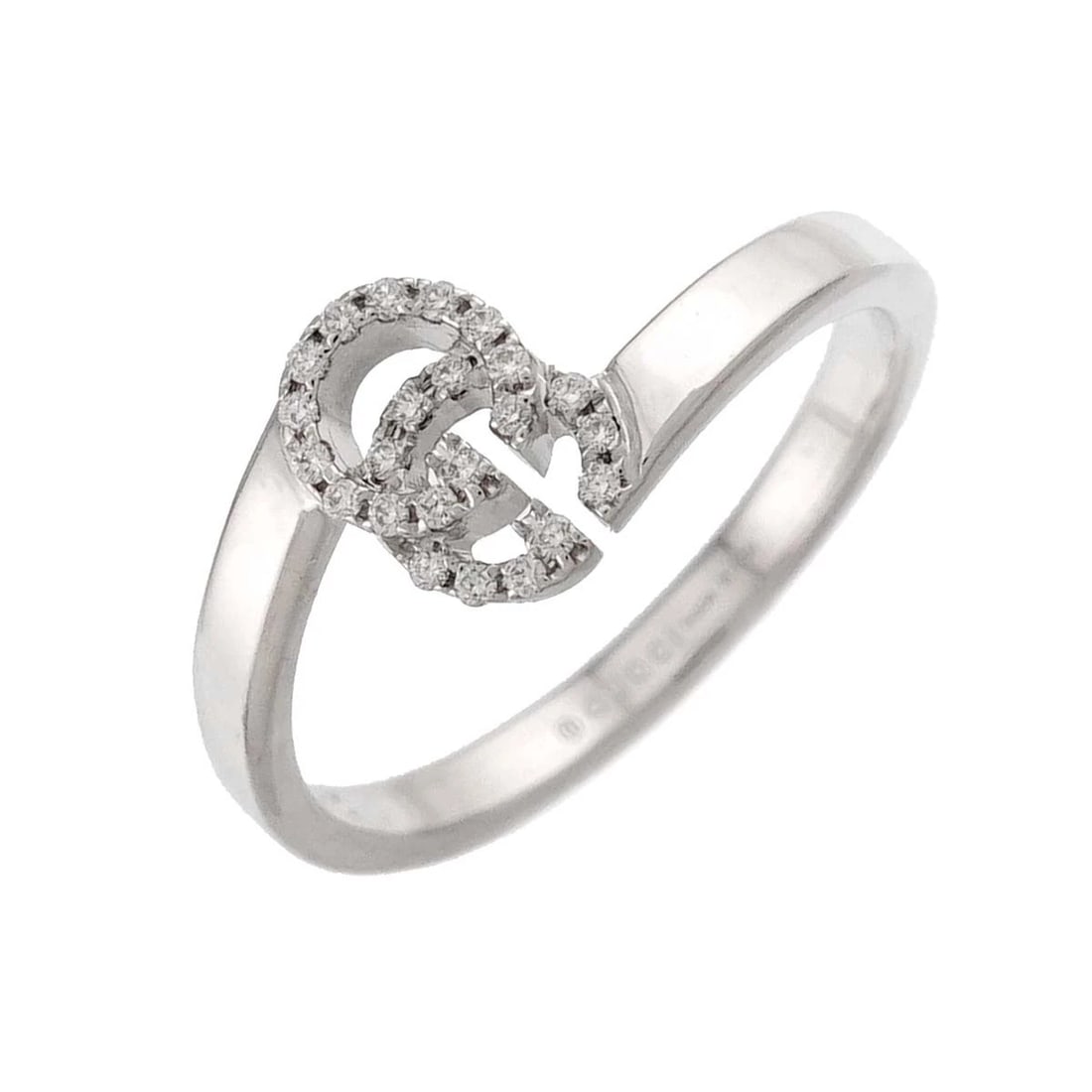GUCCI GG LOGO RING DIAMOND WG 750: GUCCI GG Logo Ring Diamond WG 750 Brand: GUCCI Type/Style: Ring Material: 750 White Gold, Color: White Gold Size: 4(US) Accessories: None Accessories Notice: When purchasing pre-owned good