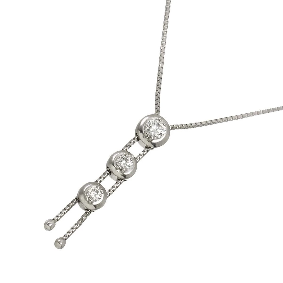 TASAKI TRILOGY DIAMOND NECKLACE: TASAKI Trilogy Diamond Necklace Brand: TASAKI Type/Style: Necklace Material: 750 Whie Gold, Main Stone Natural Color: White Gold Size: internal circumference of the chain:20.1inch(Adjustable) Top Char