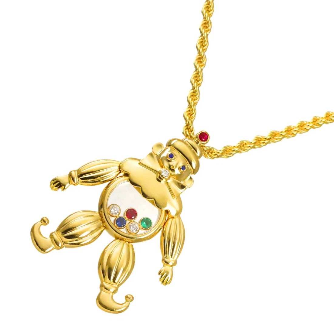 CHOPARD HAPPY DIAMOND CLOWN MULTI STONE NECKLACE: Chopard Happy Diamond clown Multi Stone Necklace Brand: Chopard Type/Style: Necklace Material: 750 Yellow Gold, Main Stone Ruby Color: Yellow Gold Size: internal circumference of the chain:23.6inch To