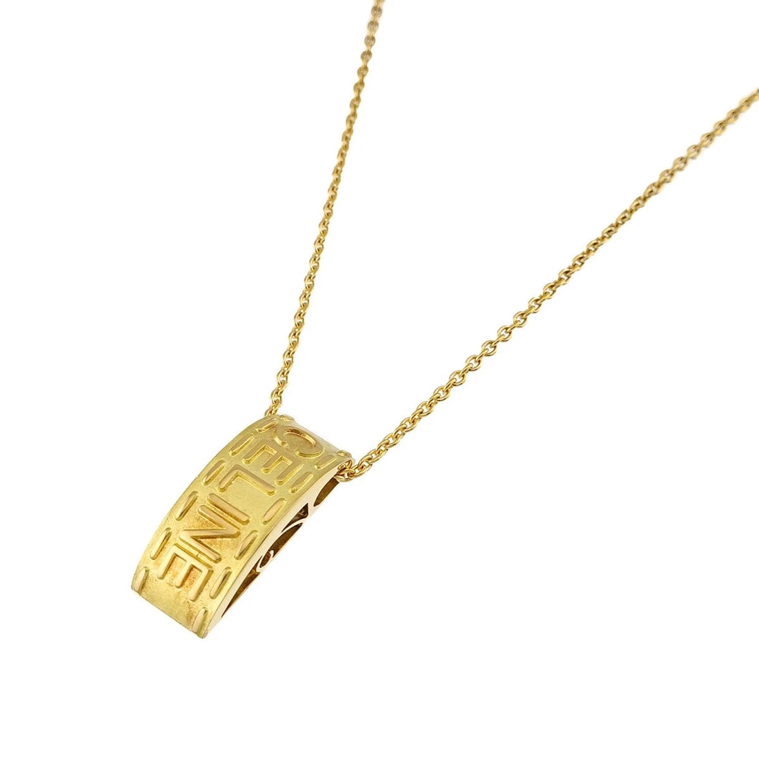 CELINE LOGO NECKLACE YELLOW GOLD 750: CELINE Logo Necklace Yellow Gold 750 Brand: CELINE Type/Style: Necklace Material: 750 Yellow Gold, Color: Yellow Gold Size: internal circumference of the chain:15.4inch Top Charm(max):W 8x H 20.7mm Th