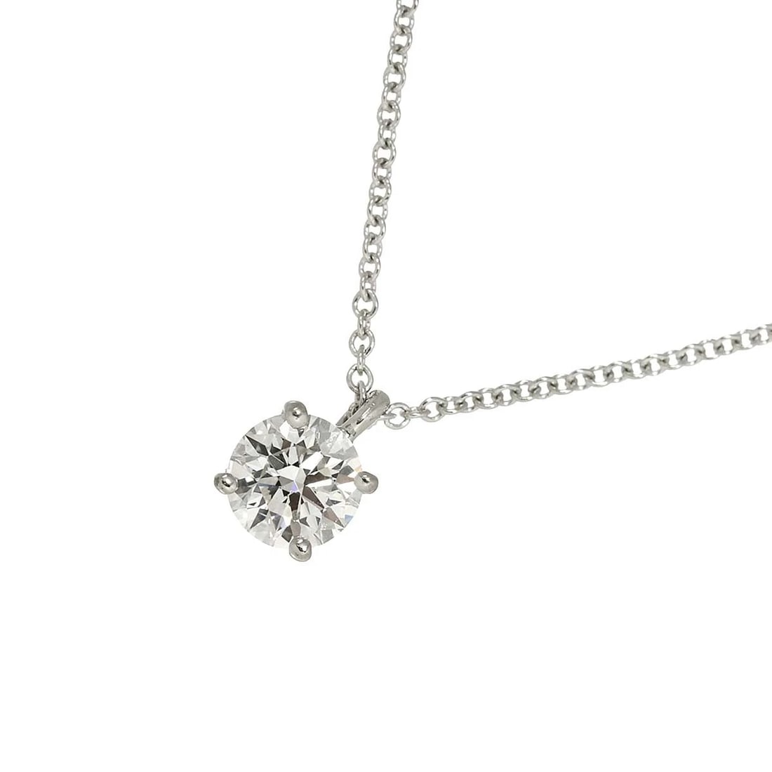 TIFFANY CO. SOLITAIRE DIAMOND NECKLACE: TIFFANY Co. Solitaire Diamond Necklace Brand: TIFFANY Co. Type/Style: Necklace Material: Platinum, Main Stone Natural Color: Platinum Size: internal circumference of the chain:15.7inch Top