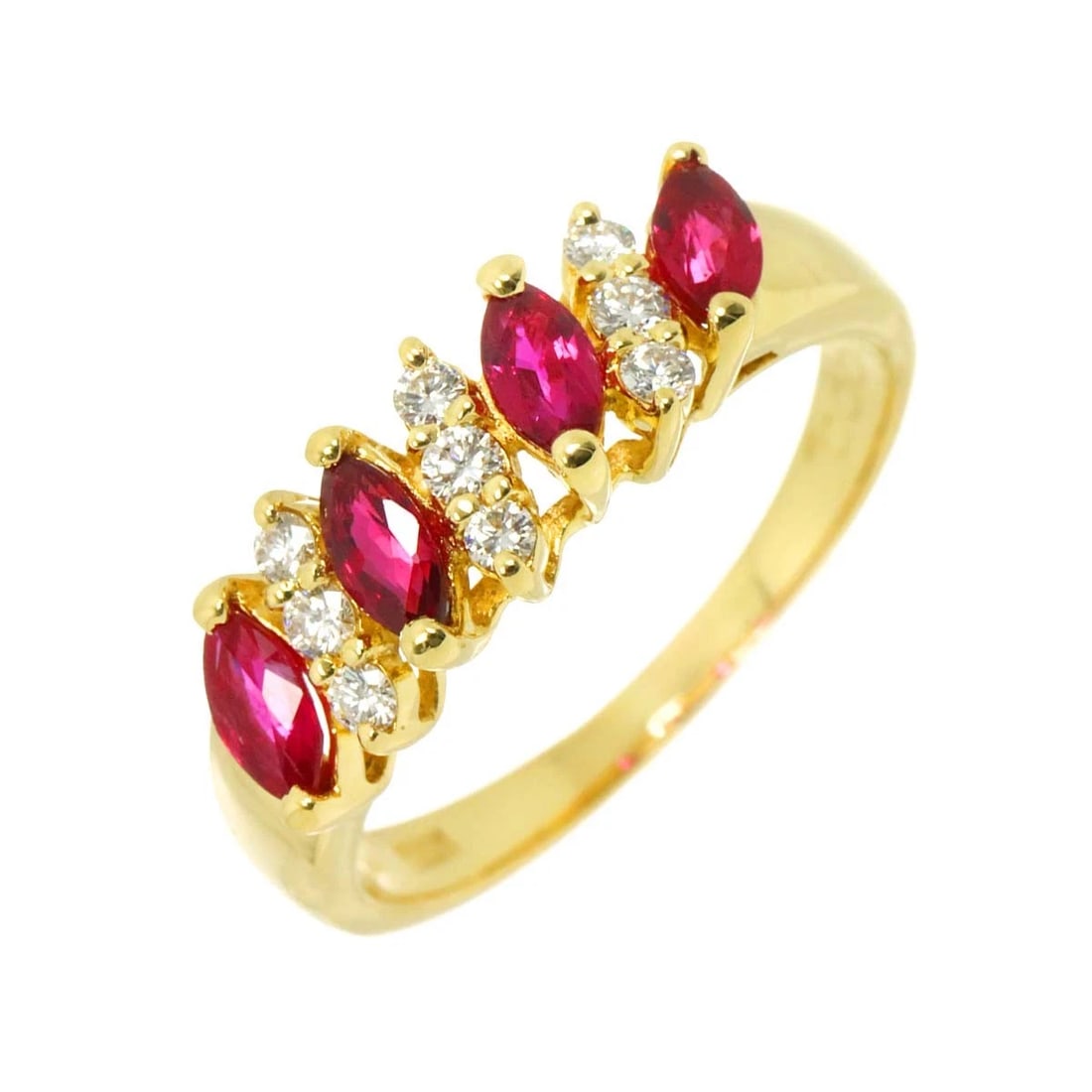 QUEEN RUBY DIAMOND RING YG 750: Queen Ruby Diamond Ring YG 750 Brand: Queen Type/Style: Ring Material: 750 Yellow Gold, Main Stone Ruby Color: Yellow Gold Size: 6-6.25(US) Accessories: None Accessories Notice: When purchasing