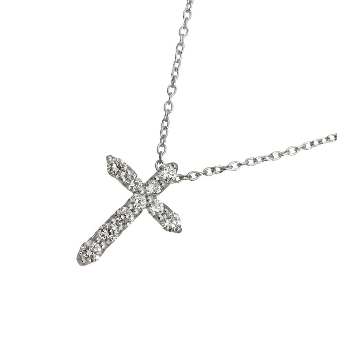 PONTE VECCHIO CROSS MOTIF DIAMOND NECKLACE: Ponte Vecchio Cross Motif Diamond Necklace Brand: Ponte Vecchio Type/Style: Necklace Material: 750 White Gold, Color: White Gold Size: internal circumference of the chain:15.7inch to 14.6inch Top
