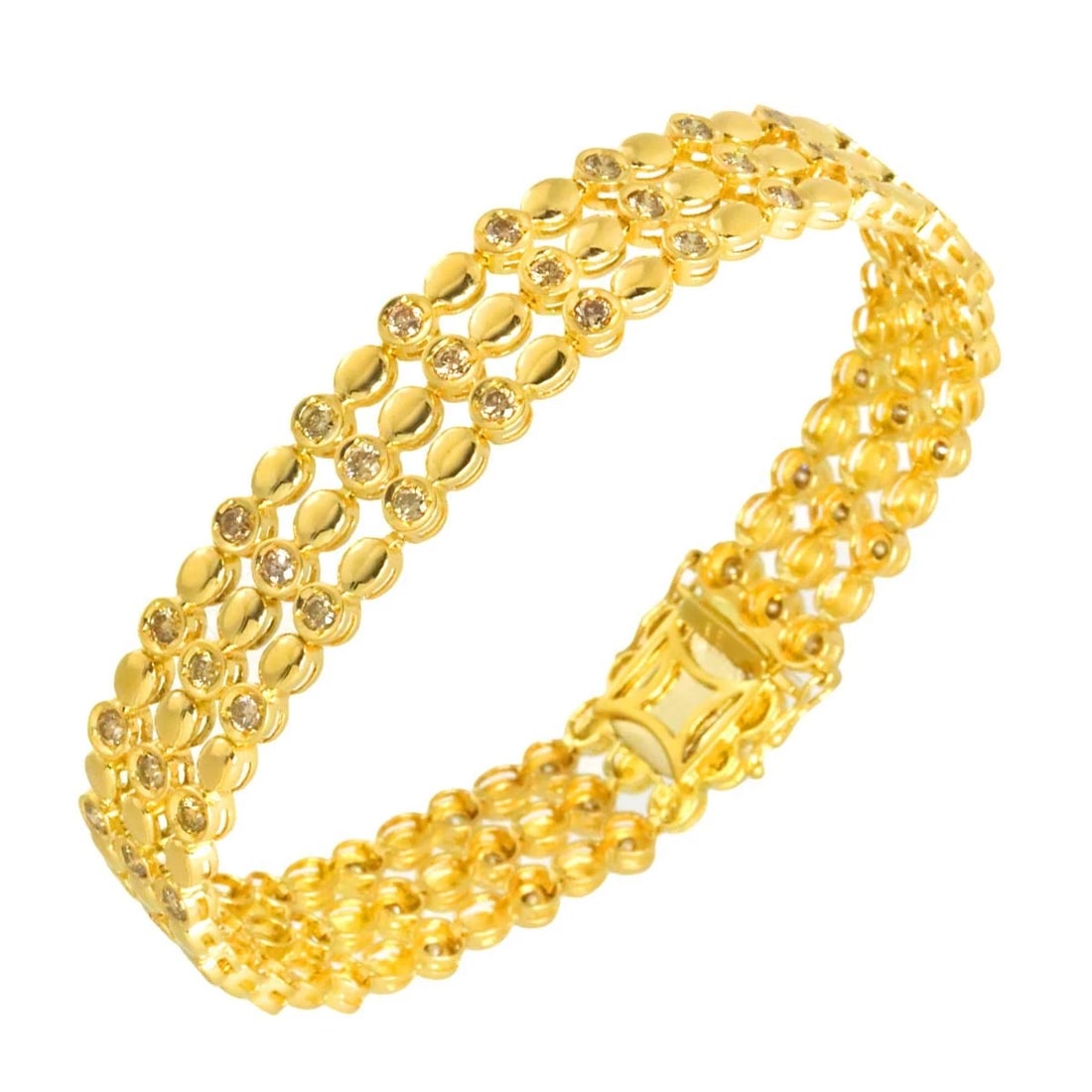 DIAMOND BRACELET YELLOW GOLD 750: Diamond Bracelet Yellow Gold 750 Brand: Unbranded Type/Style: Bracelet Material: 750 Yellow Gold, Color: Yellow Gold Size: Length:apporox.6.9inchWidth:11.6mm Accessories: None Accessories Notice: