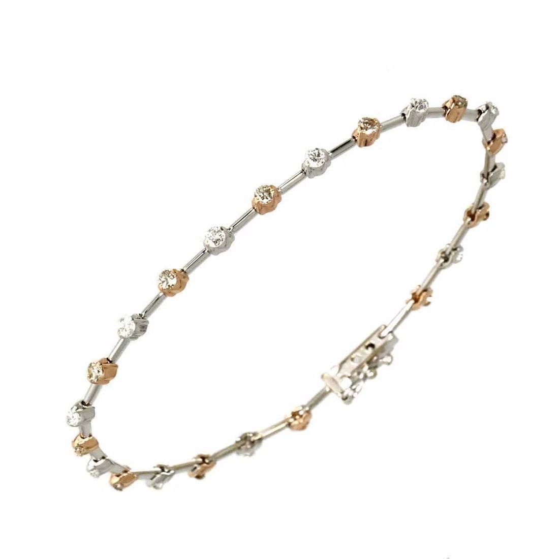 DE BEERS LINE DIAMOND BRACELET WG PG 750: DE BEERS LINE Diamond Bracelet WG PG 750 Brand: DE BEERS LINE Type/Style: Bracelet Material: 750 White Pink Gold, Color: White Gold Size: Inner circumference 7.1inch Width:(max.) 2.3mm Accessories: