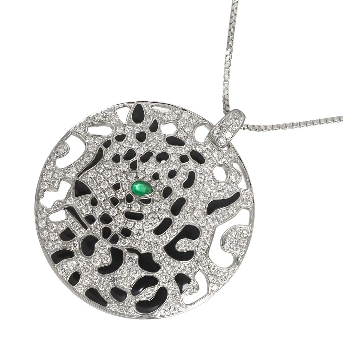 DIAMOND EMERALD NECKLACE WHITE GOLD 750: Diamond Emerald Necklace White Gold 750 Brand: Unknown Type/Style: Necklace Material: 750 White Gold, Color: White Gold Size: internal circumference of the chain:17.5inch (Adjustable) Top Charm(max):W