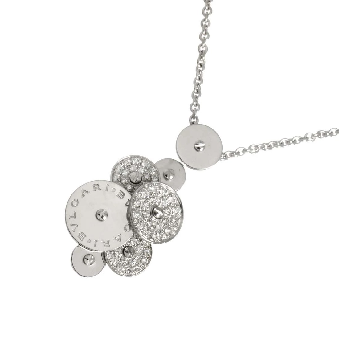 BVLGARI CICLADI DIAMOND NECKLACE: BVLGARI Cicladi Diamond Necklace Brand: BVLGARI Type/Style: Necklace Material: 750 White Gold, Main Stone Natural Color: White Gold Size: internal circumference of the chain:17.7inch to 16.7inch to 15