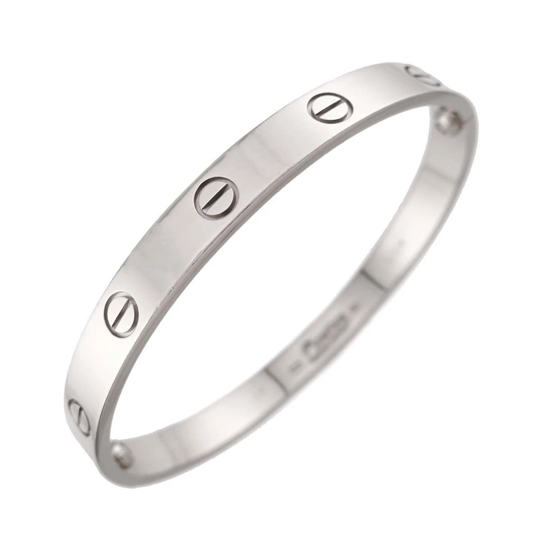 CARTIER LOVE BRACELET BANGLE: Cartier Love Bracelet Bangle Brand: Cartier Type/Style: Bracelet Material: 750 White Gold, Color: White Gold Size: Inner circumference:6.3inch Width:(max.) 6.3mm Accessories: None Accessories Notice: