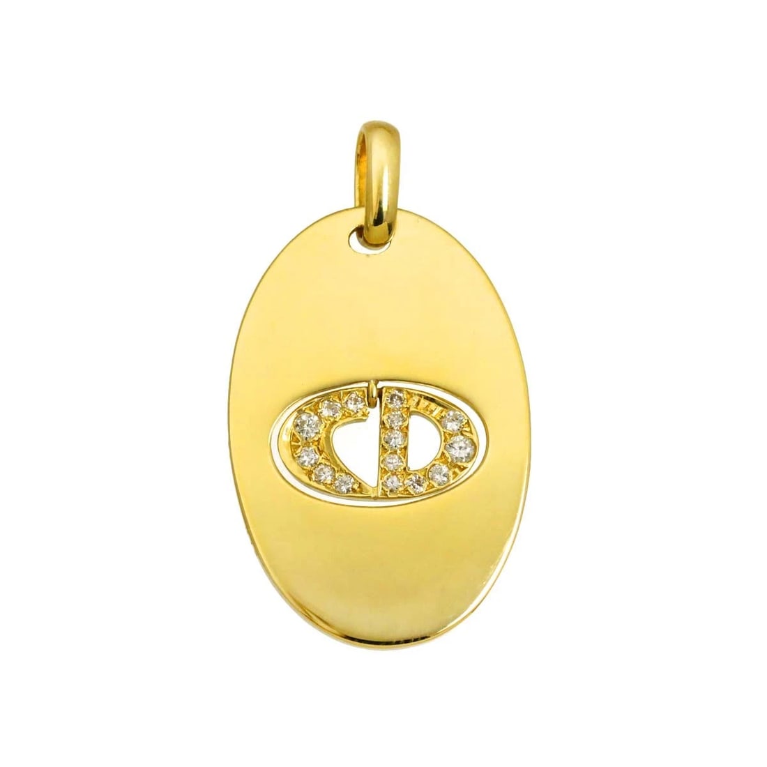 CHRISTIAN DIOR DIAMOND PENDANT TOP: Christian Dior Diamond Pendant Top Brand: Christian Dior Type/Style: Pendant Top Material: 750 Yellow Gold, Color: Yellow Gold Size: W 20.1 x H 30.2 mm Thickness:1.5mm bail:(inside dimension) 3.5x