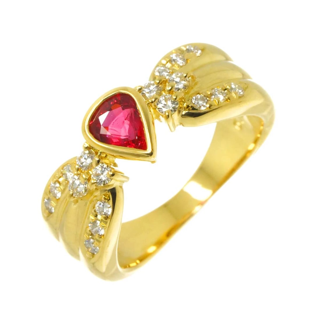 TASAKI RUBY DIAMOND RING: TASAKI Ruby Diamond Ring Brand: TASAKI Type/Style: Ring Material: 750 Yellow Gold, Main Stone Ruby Color: Gold Size: 5.25-5.5(US) Accessories: None Accessories Notice: When purchasing pre-owned