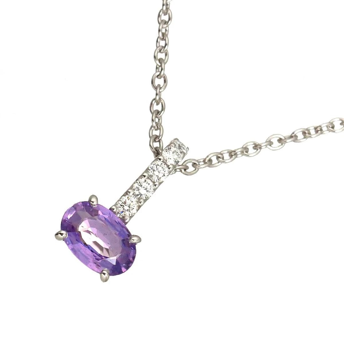 QUEEN SAPPHIRE DIAMOND NECKLACE: Queen Sapphire Diamond Necklace Brand: Queen Type/Style: Necklace Material: 750 White Gold, Main Stone Sapphire Color: White Gold Size: internal circumference of the chain:15.7inch Top Charm:W7.9 x