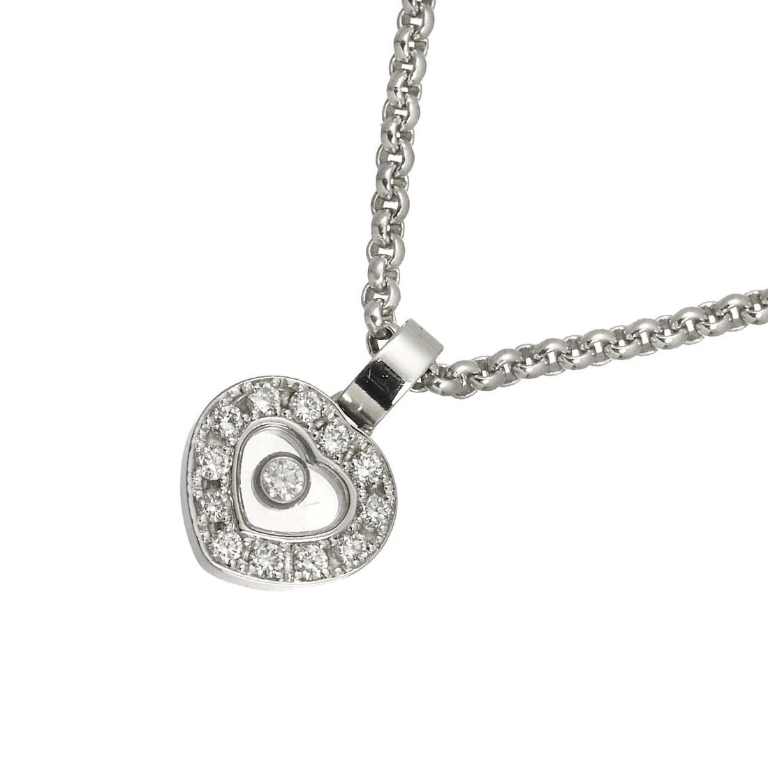 CHOPARD HAPPY DIAMOND HEART NECKLACE: Chopard Happy Diamond Heart Necklace Brand: Chopard Type/Style: Necklace Material: 750 White Gold, Main Stone Natural Color: White Gold Size: internal circumference of the chain:16.9inch Top