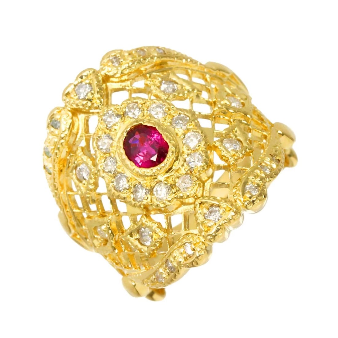 RUBY DIAMOND RING 18K YG: Ruby Diamond Ring 18K YG Brand: Unbranded Type/Style: Ring Material: 750 Yellow Gold, Main Stone Ruby Color: Yellow Gold Size: 5.75-6(US) Accessories: None Accessories Notice: When purchasing