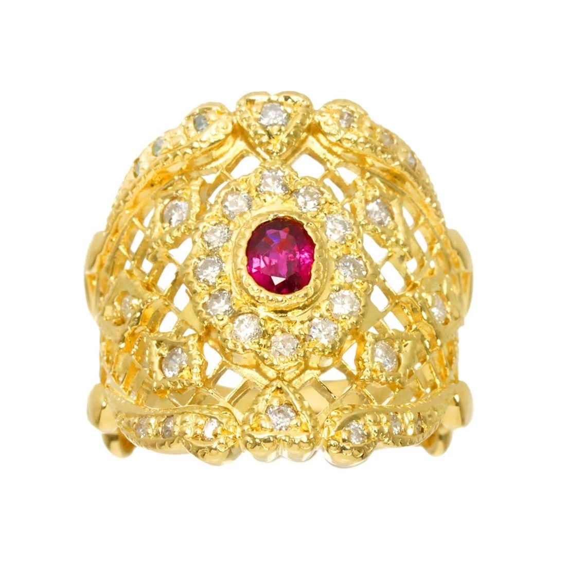 RUBY DIAMOND RING 18K YG - 2