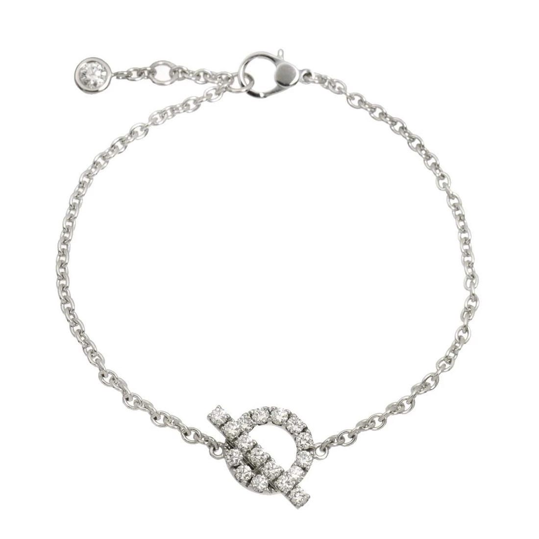 HERMES DIAMOND SH BRACELET: HERMES Diamond SH Bracelet Brand: HERMES Type/Style: Bracelet Material: 750 White Gold, Main Stone Natural Color: White Gold Size: Inner circumference 6.1inch to 5.7inch Width:(max.) 12.2mm