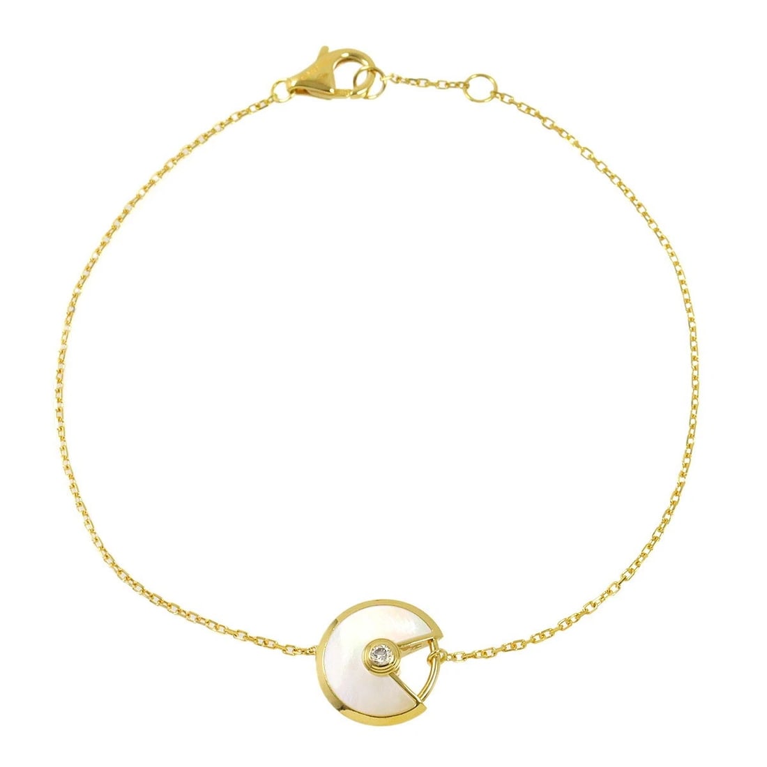 CARTIER AMULETTE MOP DIAMOND BRACELET: Cartier Amulette MOP Diamond Bracelet Brand: Cartier Type/Style: Bracelet Material: 750 Yellow Gold MOP, Main Stone Natural Color: Yellow Gold Size: Inner circumference.7.1inch to 6.7inch