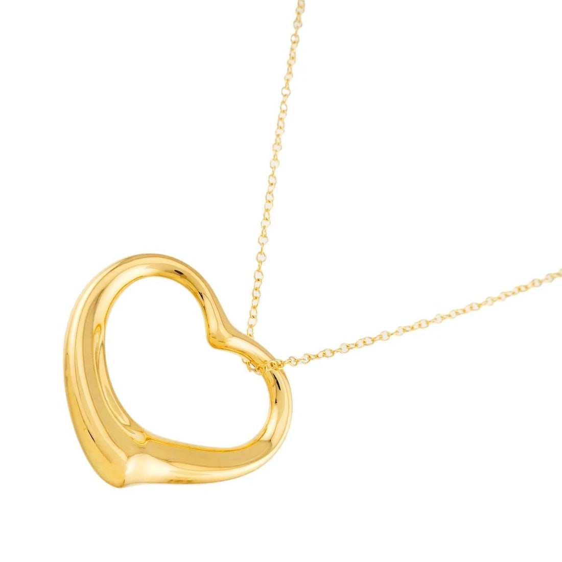 TIFFANY CO. OPEN HEART LONG NECKLACE: TIFFANY Co. Open Heart Long Necklace Brand: TIFFANY Co. Type/Style: Necklace Material: 750 Yellow Gold, Color: Yellow Gold Size: internal circumference of the chain:29.9inch Top Charm(max):W 35x