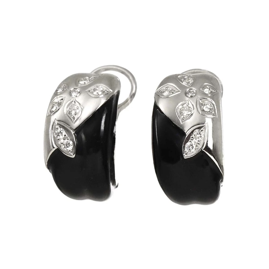 TASAKI DIAMOND EARRINGS CLIP ON: TASAKI Diamond Earrings Clip on Brand: TASAKI Type/Style: Earrings Material: 750 White Gold Onyx, Color: White Gold Size: W 10 x H 18.3mm Accessories: None Accessories Notice: When purchasing