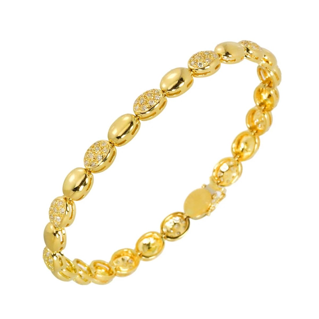 DIAMOND BRACELET YELLOW GOLD 750: Diamond Bracelet Yellow Gold 750 Brand: Unbranded Type/Style: Bracelet Material: 750 Yellow Gold, Color: Yellow Gold Size: Length:apporox.7.3inchWidth:6.1mm Accessories: None Accessories Notice: When
