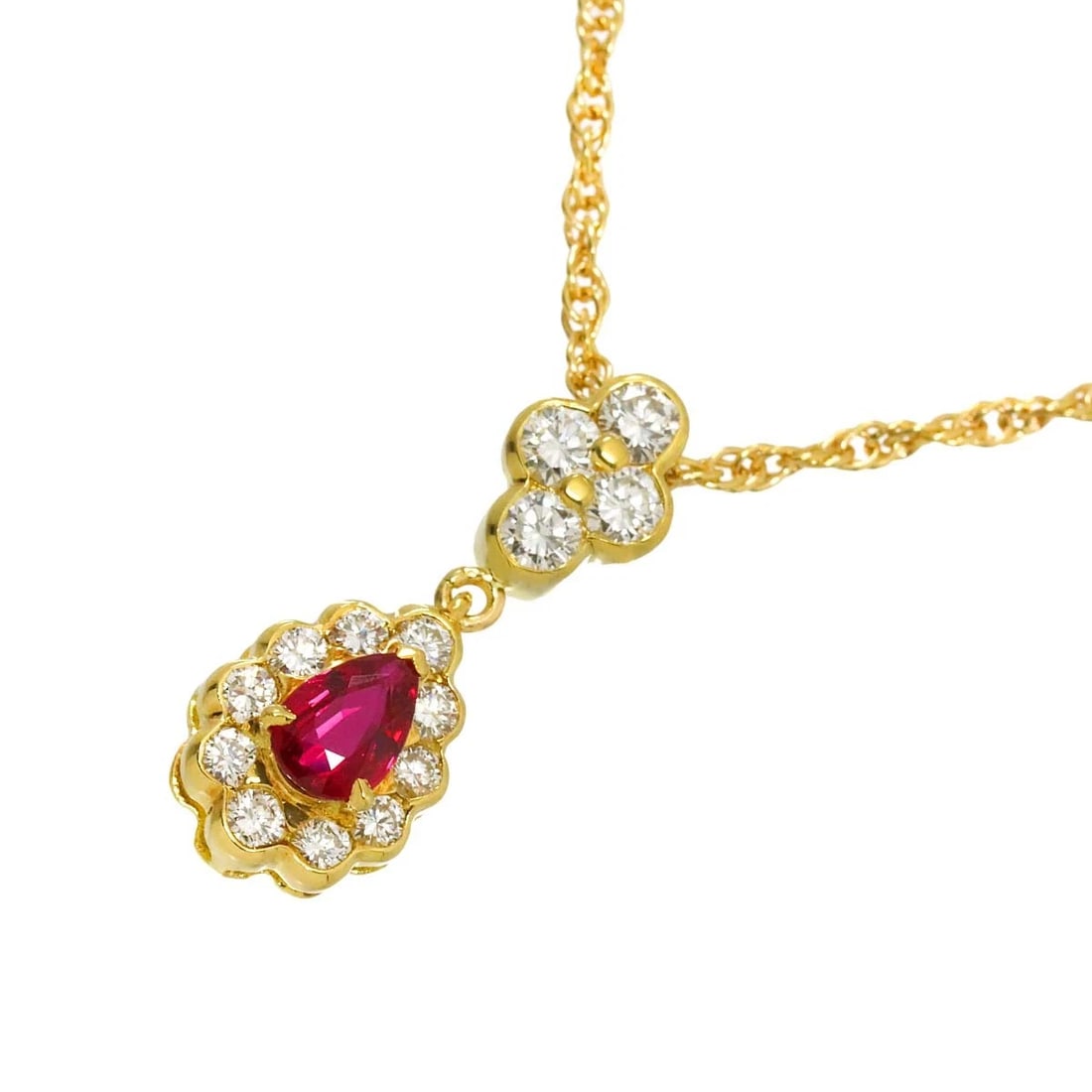 AQUASCUTUM RUBY DIAMOND NECKLACE: Aquascutum Ruby Diamond Necklace Brand: Aquascutum Type/Style: Necklace Material: 750 Yellow Gold, Main Stone Ruby Color: Yellow Gold Size: internal circumference of the chain: 15.7inch Top