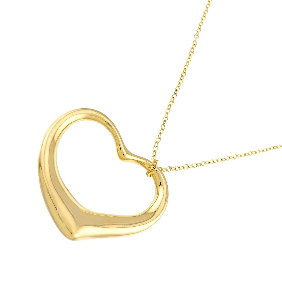 TIFFANY CO. OPEN HEART LONG NECKLACE: TIFFANY Co. Open Heart Long Necklace Brand: TIFFANY Co. Type/Style: Necklace Material: 750 Yellow Gold, Color: Yellow Gold Size: internal circumference of the chain:29.9inch Top Charm(max):W 35.7x