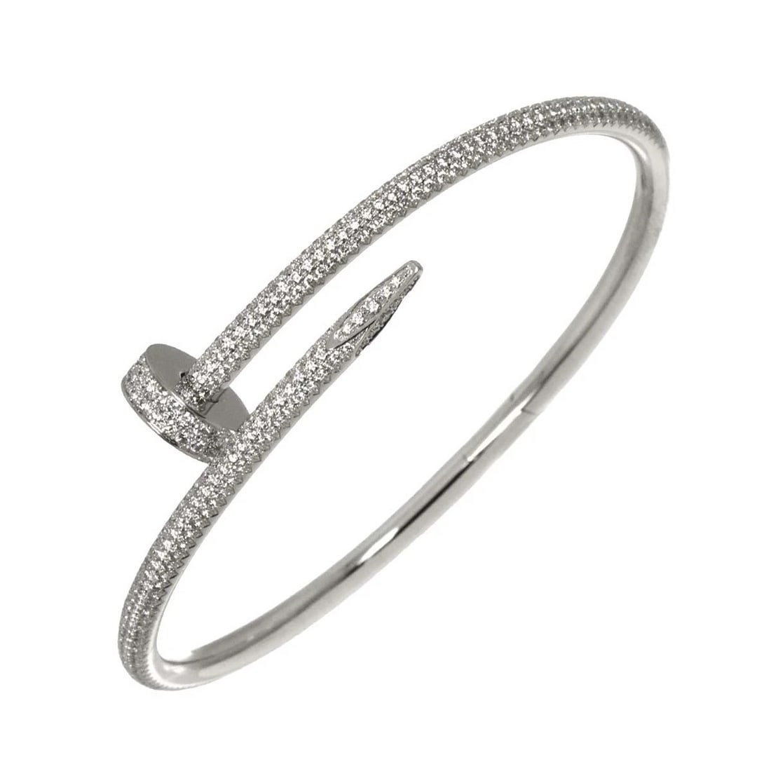 CARTIER JUSTE DIAMOND BRACELET BANGLE 750 WHITE GOLD: Cartier Juste Diamond Bracelet Bangle 750 White Gold Brand: Cartier Type/Style: Bracelet Material: 750 White Gold, Color: White Gold Size: inside dimension:6.7inch Width:(max.)14.3mm Accessories: