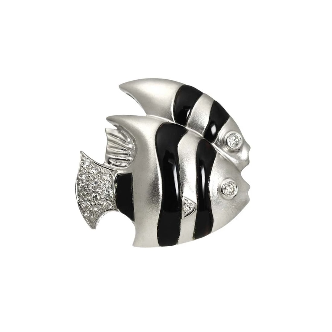 ONYX DIAMOND BROOCH WHITE GOLD 750: Onyx Diamond Brooch White Gold 750 Brand: Unbranded Type/Style: Brooch Material: 750 White Gold, Color: White Gold Size: W 22.4 x H 22.7mm Thickness(max.):6.6mm Accessories: None Accessories Notice: