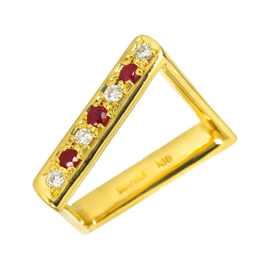 WAHEI RUBY DIAMOND RING YG 750: WAHEI Ruby Diamond Ring YG 750 Brand: WAHEI Type/Style: Ring Material: 750 Yellow Gold, Main Stone Ruby Color: Gold Size: 6.25-6.5(US) Accessories: None Accessories Notice: When purchasing pre-owned