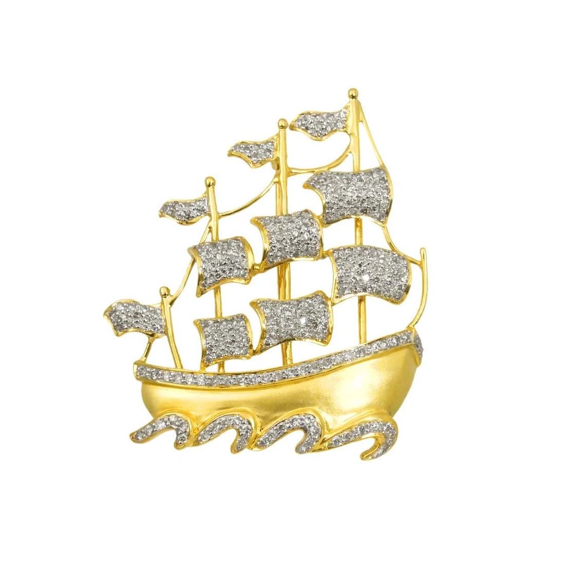 DIAMOND BROOCH YELLOW GOLD 750: Diamond Brooch Yellow Gold 750 Brand: Unbranded Type/Style: Brooch Material: 750 Yellow Gold, Color: Gold Size: W 39 x H 45mm Thickness: 7.2mm Accessories: None Accessories Notice: When purchasing