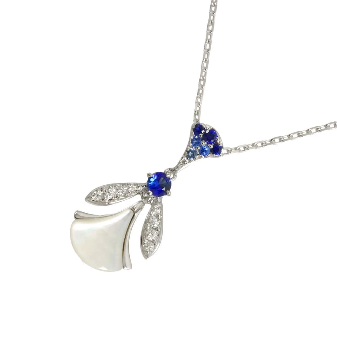 DER MOND SAPPHIRE DIAMOND NECKLACE: DER MOND Sapphire Diamond Necklace Brand: DER MOND Type/Style: Necklace Material: 750 White Gold MOP, Main Stone Natural Color: White Gold Size: internal circumference of the