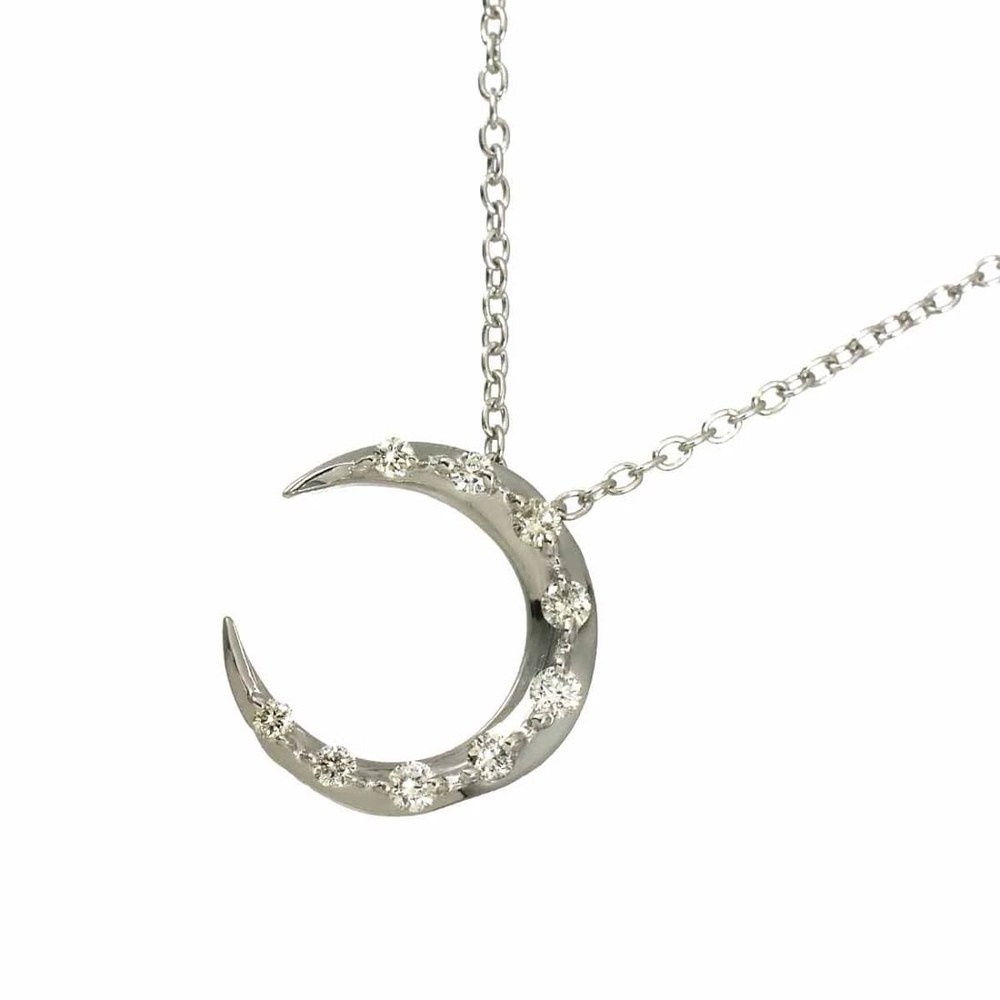 AHKAH DIAMOND MOON NECKLACE: AHKAH Diamond Moon Necklace Brand: AHKAH Type/Style: Necklace Material: 750 White Gold, Main Stone Natural Color: White Gold Size: internal circumference of the chain:16.5inch to 15.9inch Top