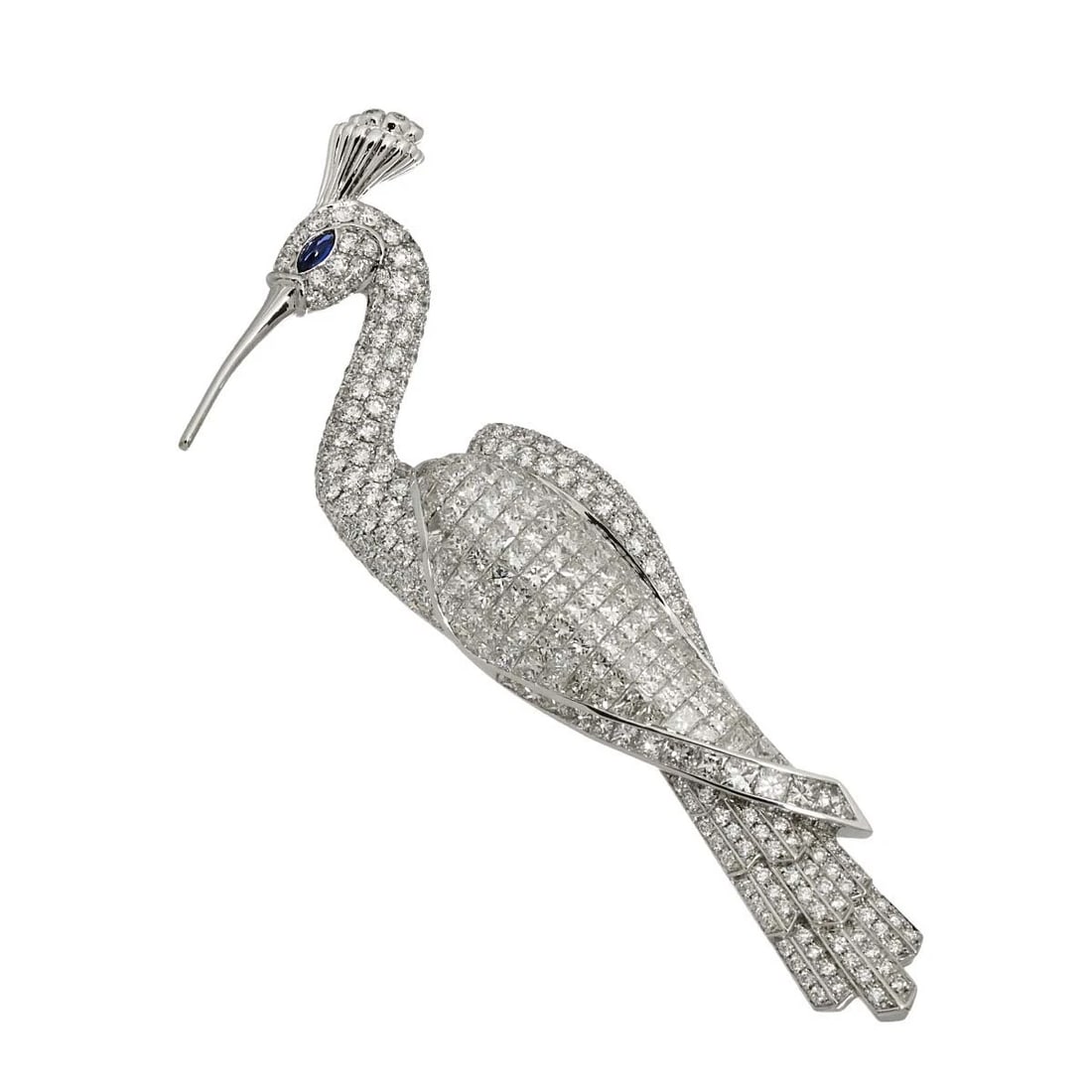 DIAMOND SAPPHIRE BROOCH WHITE GOLD 750: Diamond Sapphire Brooch White Gold 750 Brand: Unbranded Type/Style: Brooch Material: 750 White Gold, Color: White Gold Size: W 33.7 x H 87.5mm Thickness(max.):9.9mm Accessories: None Accessories