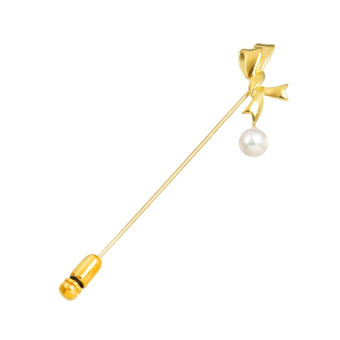 MIKIMOTO AKOYA PIN BROOCH: MIKIMOTO Akoya Pin Brooch Brand: MIKIMOTO Type/Style: Brooch Material: 750 Yellow Gold, Color: Yellow Gold Size: W15.8 x H76.7mm Thickness:6.3mm Accessories: None Accessories Notice: When purchasing