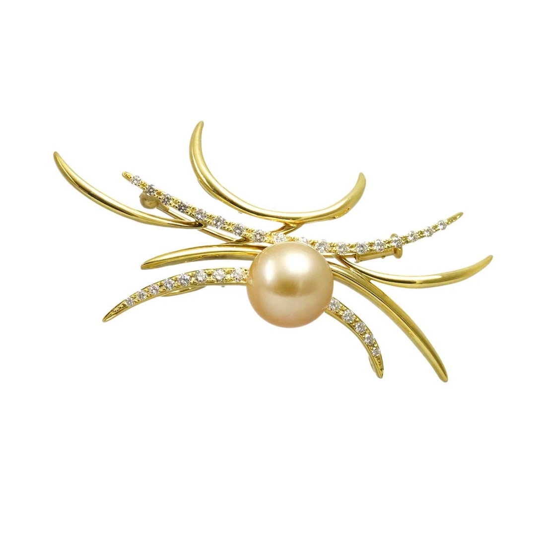 POLA SOUTH SEA PEARL DIAMOND BROOCH: POLA South Sea pearl Diamond Brooch Brand: POLA Type/Style: Brooch Material: 750 Yellow Gold, Color: Yellow Gold Size: W61.7 x H 17.5mm Thickness:12.9mm Accessories: None Accessories Notice: When