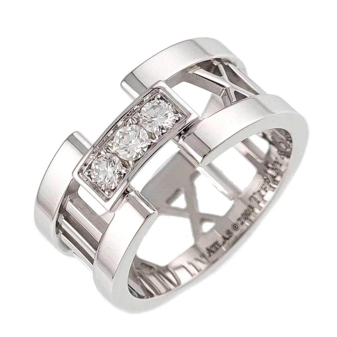 TIFFANY CO. ATLAS DIAMOND RING WHITE GOLD 750: TIFFANY Co. Atlas Diamond Ring White Gold 750 Brand: TIFFANY Co. Type/Style: Ring Material: 750 White Gold, Main Stone Natural Color: White Gold Size: 4.5-4.75(US) Accessories: None Access