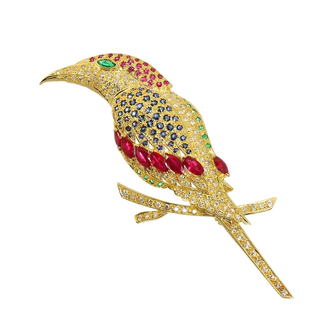MULTI STONE DIAMOND BROOCH PENDANT 18K YG 750: Multi Stone Diamond Brooch Pendant 18K YG 750 Brand: Unbranded Type/Style: Brooch Material: 750 Yellow Gold, Color: Gold Size: W 39.8 x H 90mm Thickness:9.5mm Accessories: None Accessories Notice: