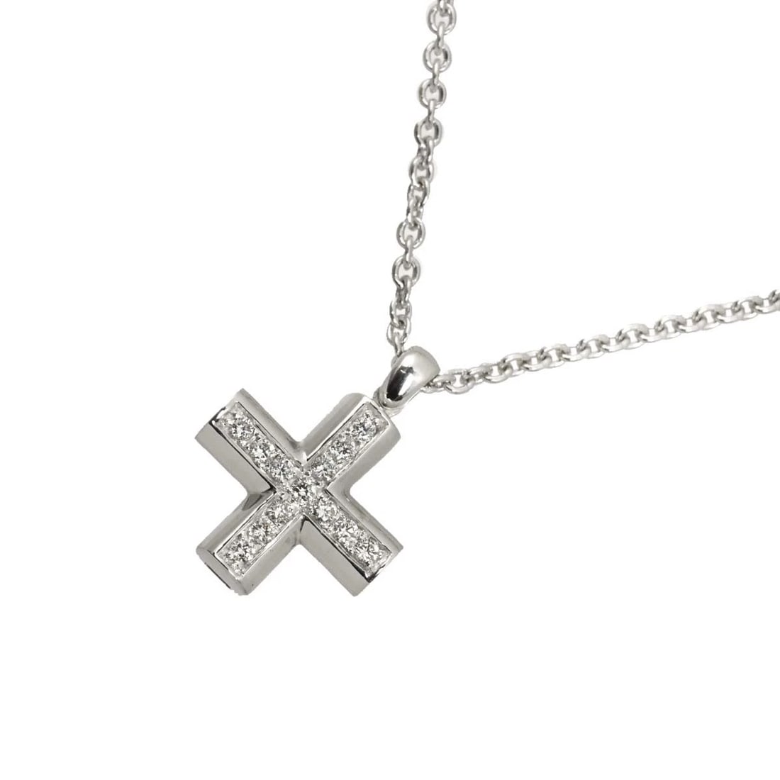 BVLGARI CROSS DIAMOND NECKLACE WHITE GOLD 750: BVLGARI Cross Diamond Necklace White Gold 750 Brand: BVLGARI Type/Style: Necklace Material: 750 White Gold, Color: White Gold Size: internal circumference of the chain:15.7inch Top Charm:W14x H18.6mm(