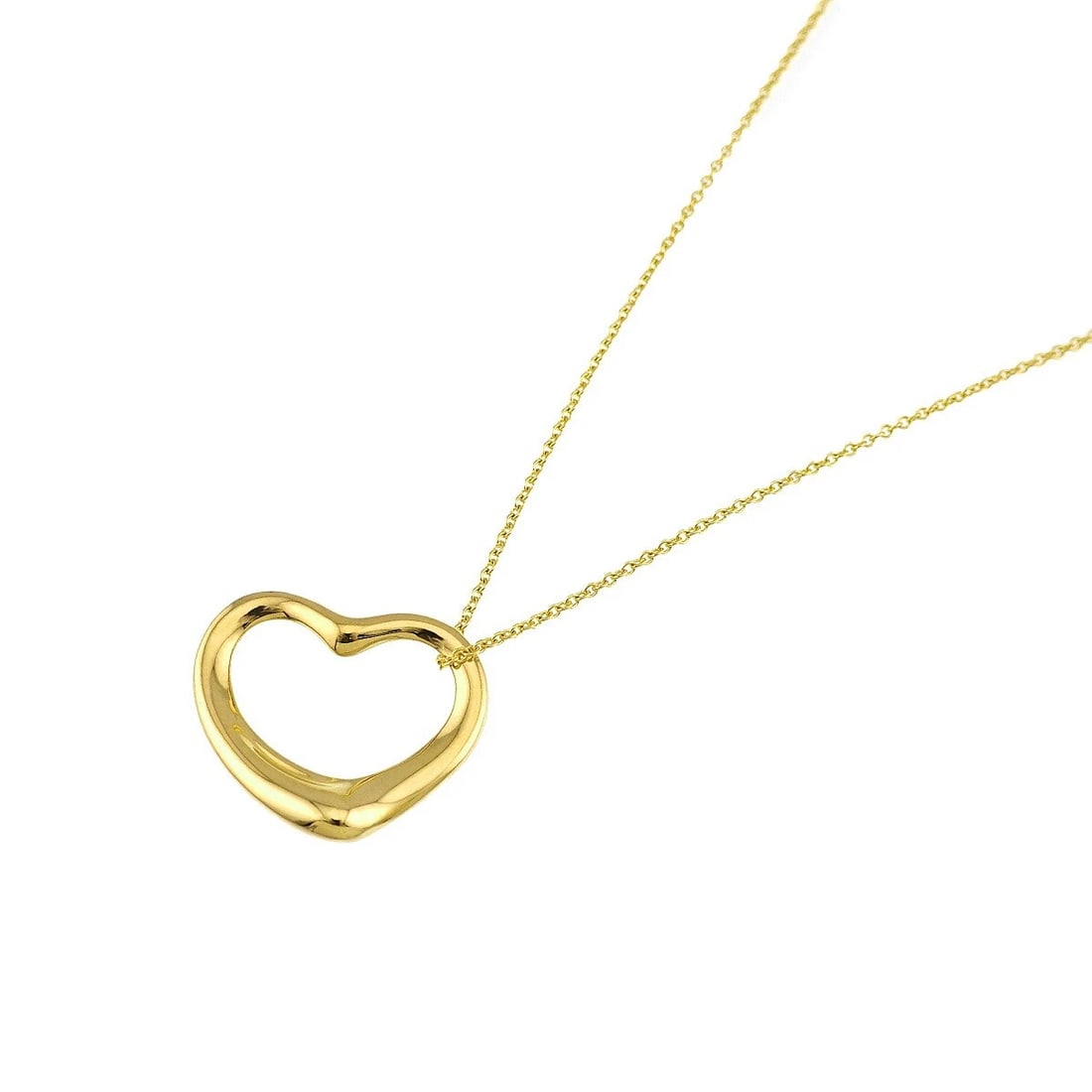 TIFFANY CO. OPEN HEART NECKLACE: TIFFANY Co. Open Heart Necklace Brand: TIFFANY Co. Type/Style: Necklace Material: 750 Yellow Gold, Color: Yellow Gold Size: internal circumference of the chain:15.7inch Top Charm(max):W 21.5x H18.3mm 