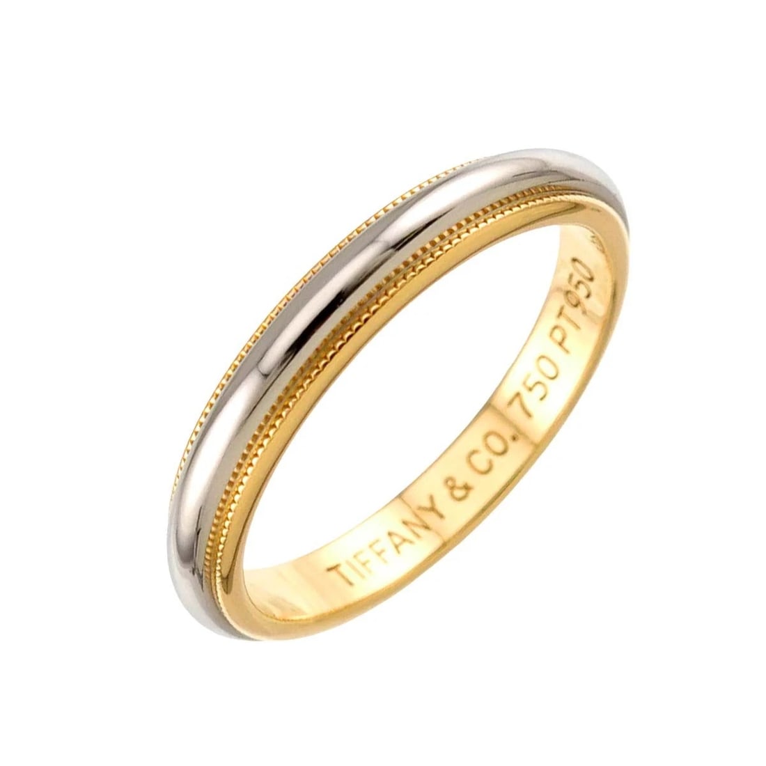 TIFFANY CO. MILGRAIN BAND RING YG 750: TIFFANY Co. Milgrain Band Ring YG 750 Brand: TIFFANY Co. Type/Style: Ring Material: 750 Yellow Gold 950 Platinum, Color: Gold Size: 7.75-8(US) Accessories: None Accessories Notice: When purchasing
