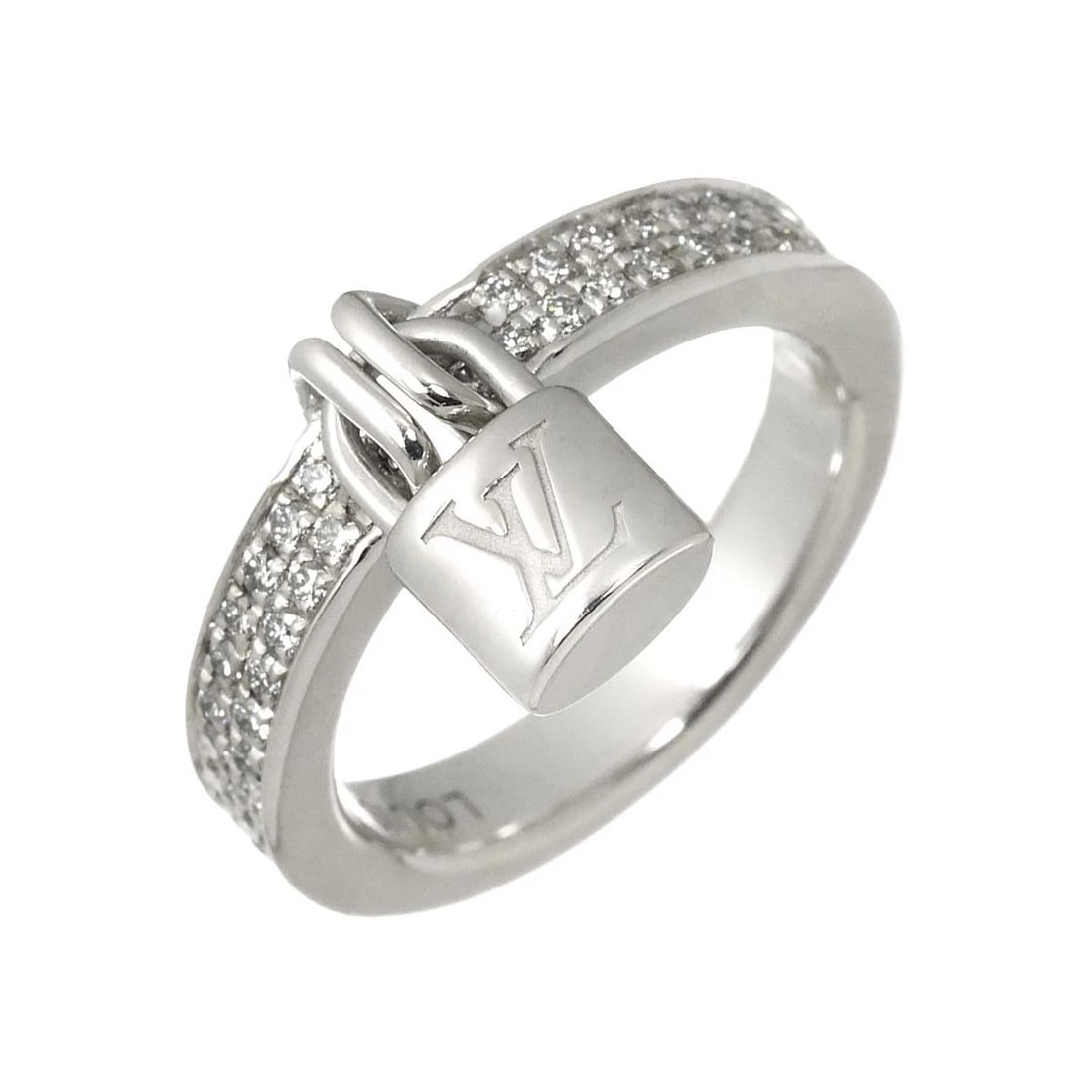 LOUIS VUITTON LOCKIT DIAMOND RING WG 750: LOUIS VUITTON Lockit Diamond Ring WG 750 Brand: LOUIS VUITTON Type/Style: Ring Material: 750 White Gold, Main Stone Natural Color: White Gold Size: 4.75-5(US) Accessories: None Accessories