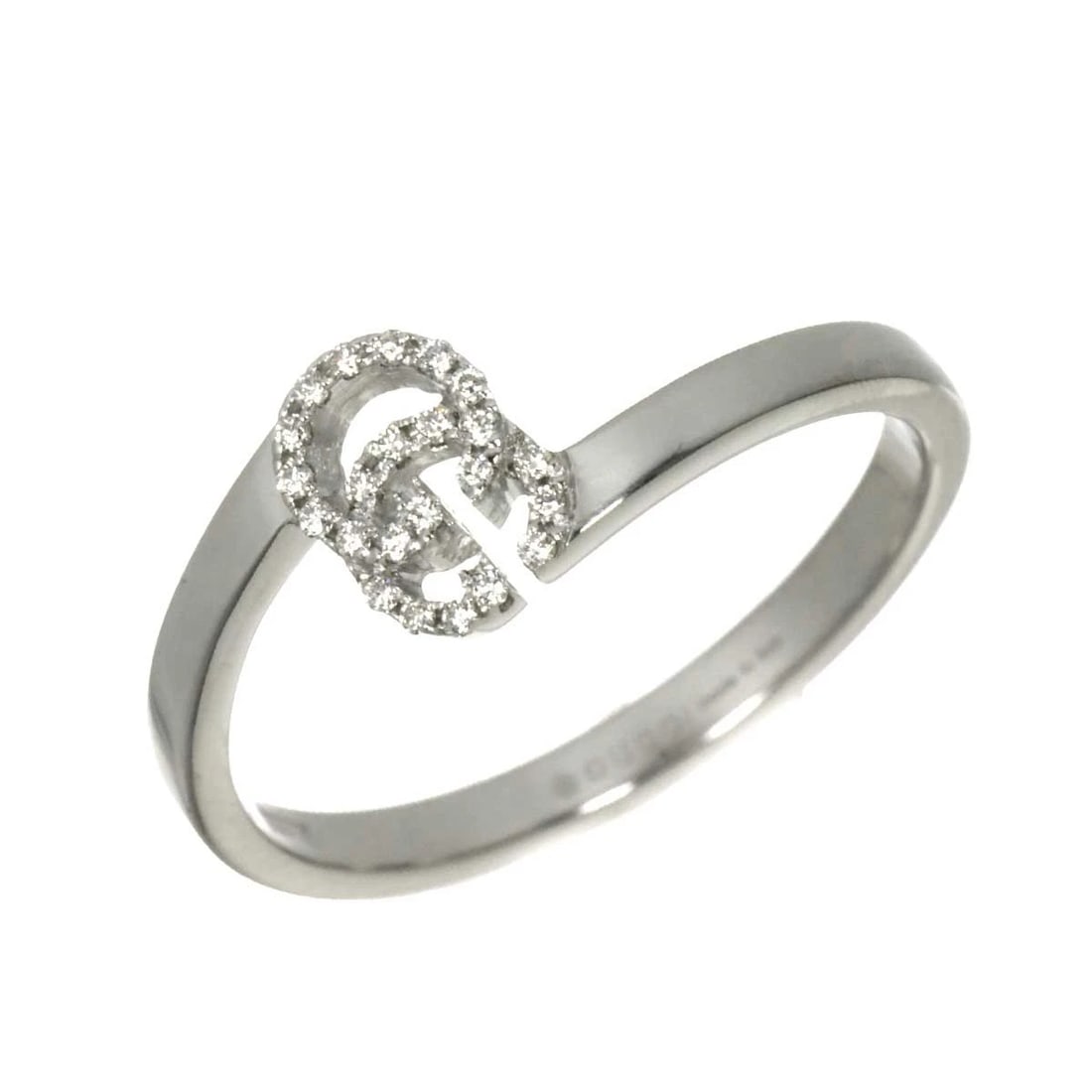 GUCCI GG LOGO RING DIAMOND WG 750: GUCCI GG Logo Ring Diamond WG 750 Brand: GUCCI Type/Style: Ring Material: 750 White Gold, Main Stone Natural Color: White Gold Size: 5.5-5.75(US) Accessories: None Accessories Notice: When