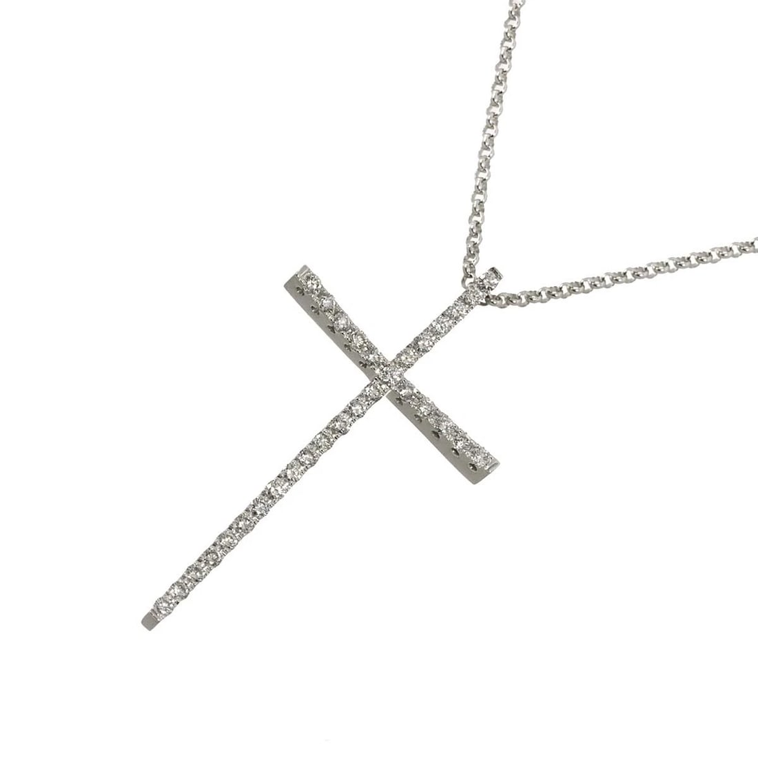 PONTE VECCHIO CROSS MOTIF DIAMOND NECKLACE: Ponte Vecchio Cross Motif Diamond Necklace Brand: Ponte Vecchio Type/Style: Necklace Material: 750 White Gold, Color: White Gold Size: internal circumference of the chain:19.7inch to 17.7inch Top