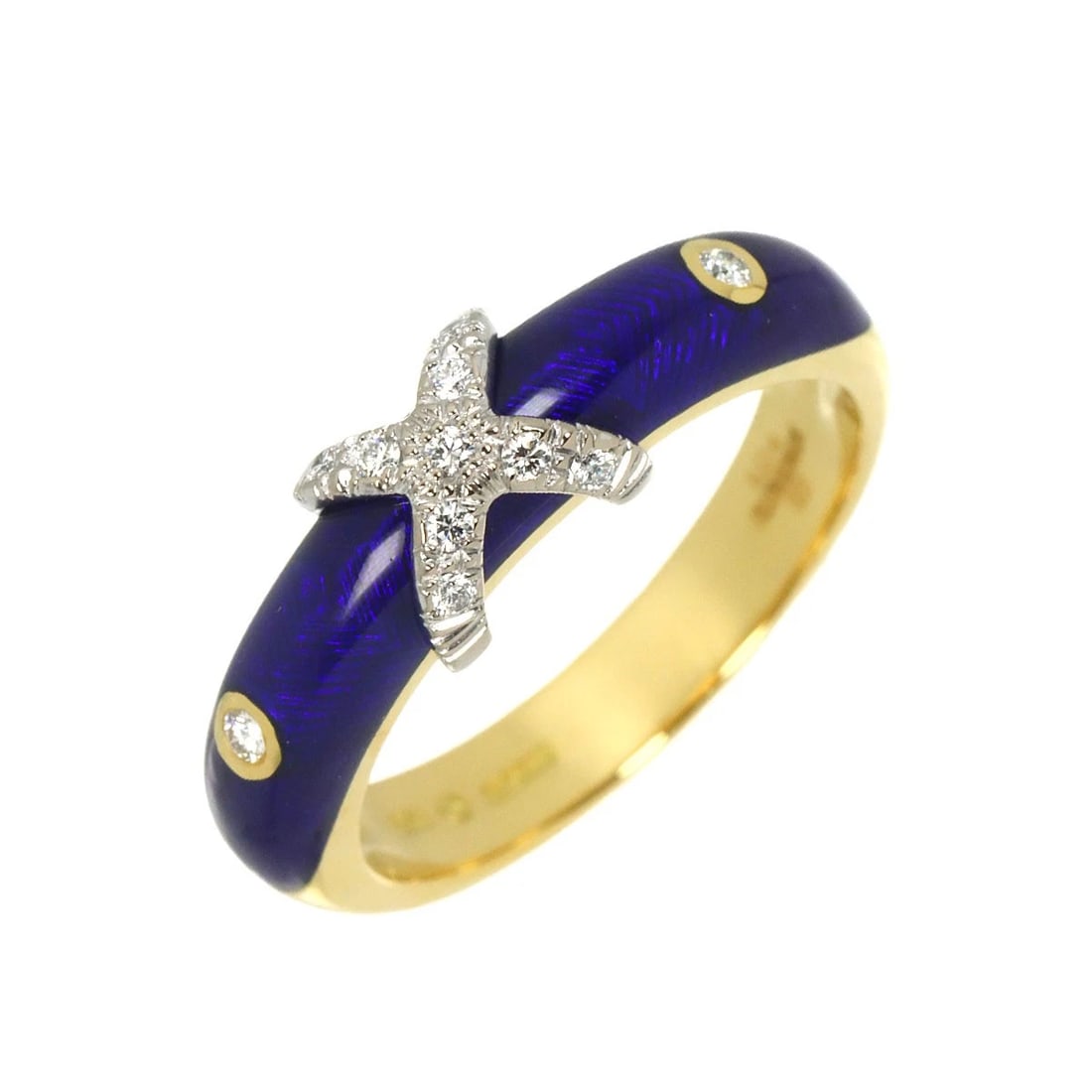 FABERGE ENAMEL DIAMOND RING YG 750: FABERGE Enamel Diamond Ring YG 750 Brand: FABERGE Type/Style: Ring Material: 750 Yellow Gold, Color: Gold Size: 7.25(US) Accessories: None Accessories Notice: When purchasing pre-owned goods, please