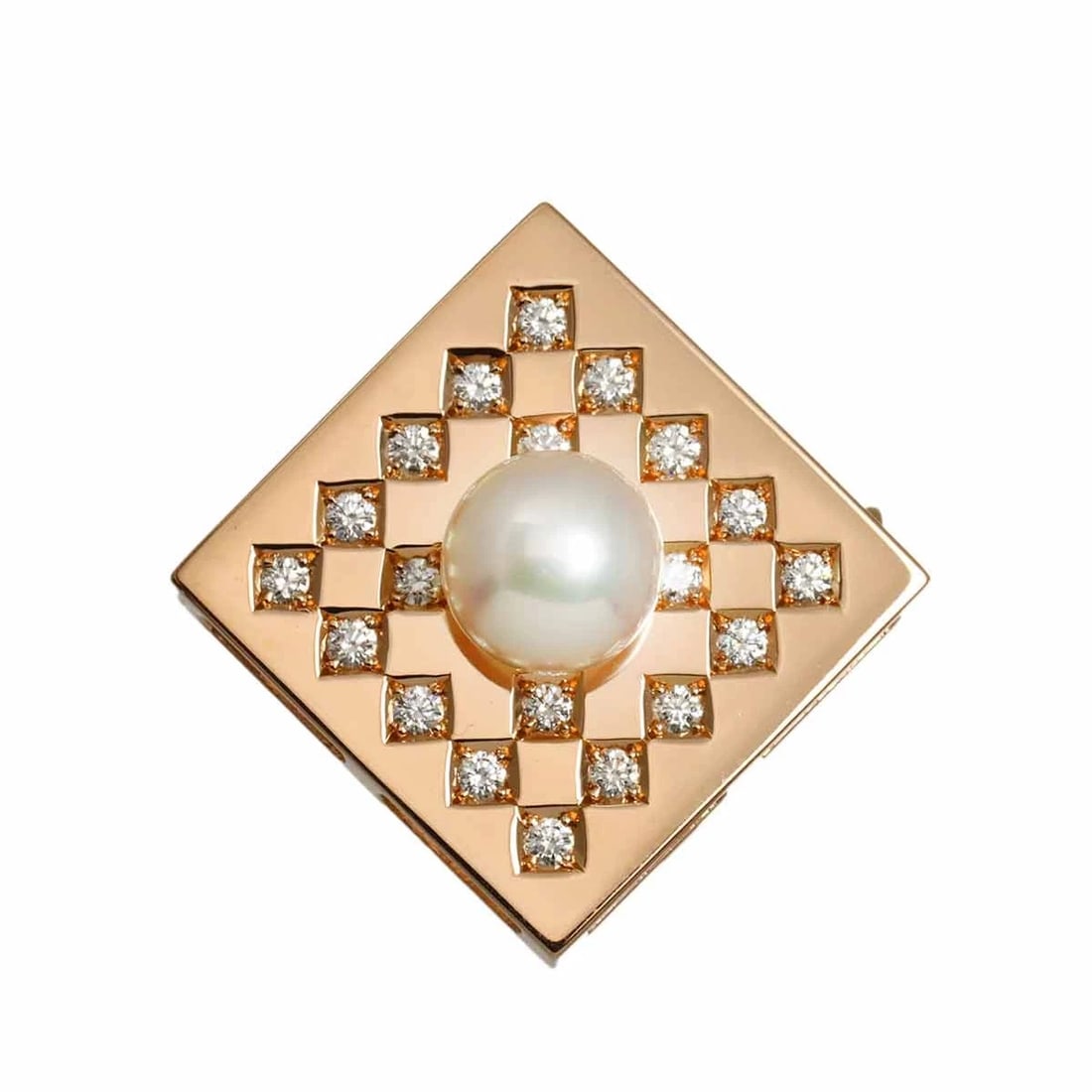 TASAKI AKOYA DIAMOND BROOCH PENDANT TOP: TASAKI Akoya Diamond Brooch Pendant Top Brand: TASAKI Type/Style: Brooch Material: 750 Pink Gold, Color: Pink Gold Size: W26 x H26mm Thickness:11.3mm bail:(inside dimension) W1.9 x H6.5mm