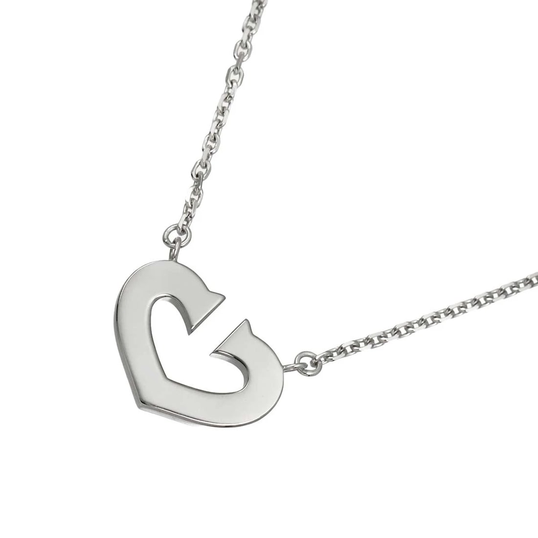 CARTIER C HEART NECKLACE WHITE GOLD 750: Cartier C Heart Necklace White Gold 750 Brand: Cartier Type/Style: Necklace Material: 750 White Gold, Color: White Gold Size: internal circumference of the chain:15.7inch Top Charm(max):W 16.6 x H