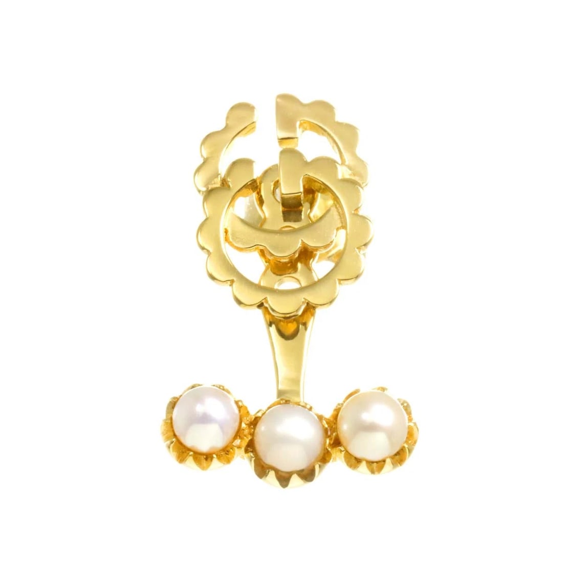 GUCCI GG LOGO BABY PEARL EARRING PIERCED: GUCCI GG Logo Baby Pearl Earring Pierced Brand: GUCCI Type/Style: Earring Material: 750 Yellow Gold, Color: Yellow Gold Size: W12.2 x H19.7 mm Accessories: None Accessories Notice: When purchasing