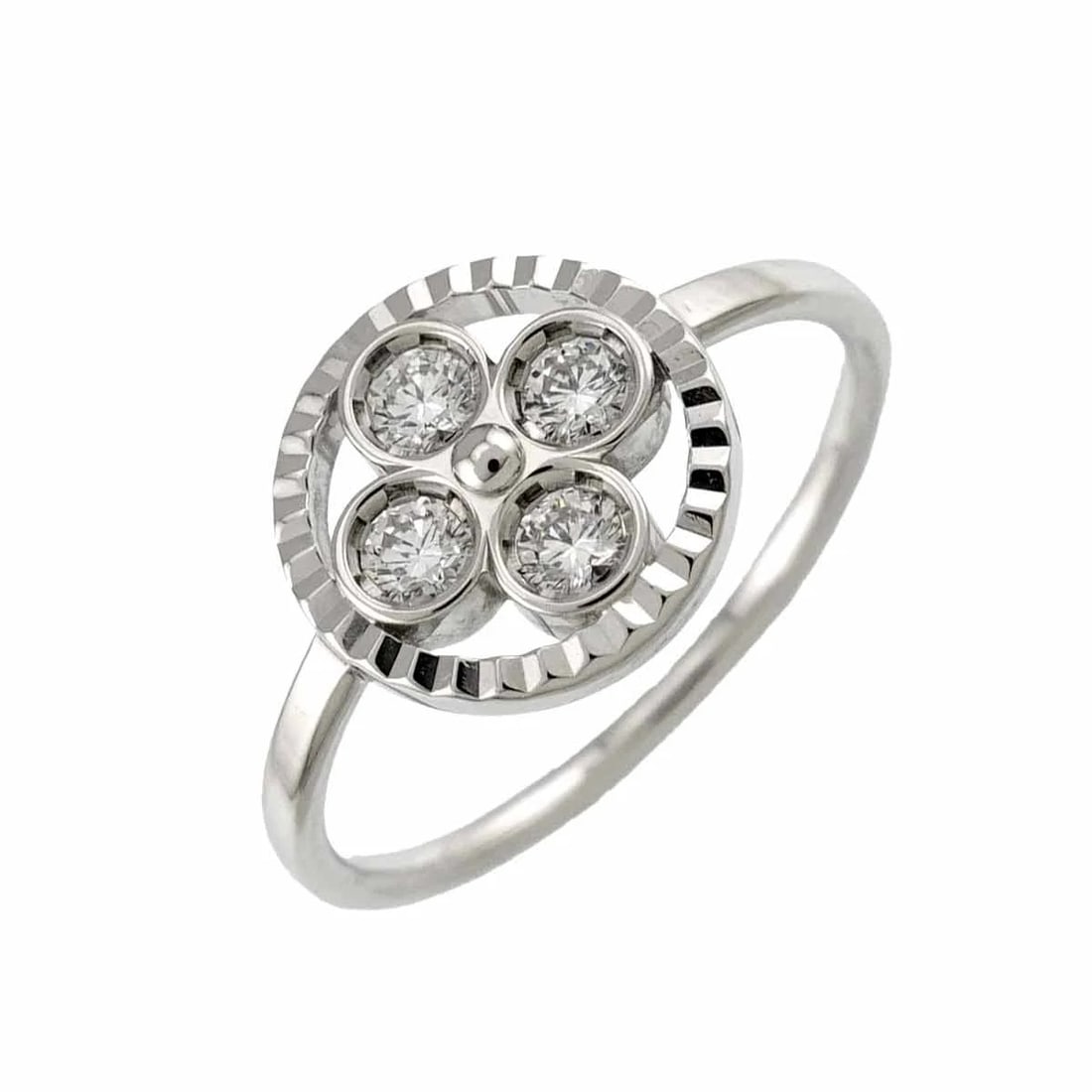 LOUIS VUITTON SUN BLOSSOM DIAMOND RING: LOUIS VUITTON Sun Blossom Diamond Ring Brand: LOUIS VUITTON Type/Style: Ring Material: 750 White Gold, Main Stone Natural Color: White Gold Size: 4.75-5(US) Accessories: None Accessories Notice: When