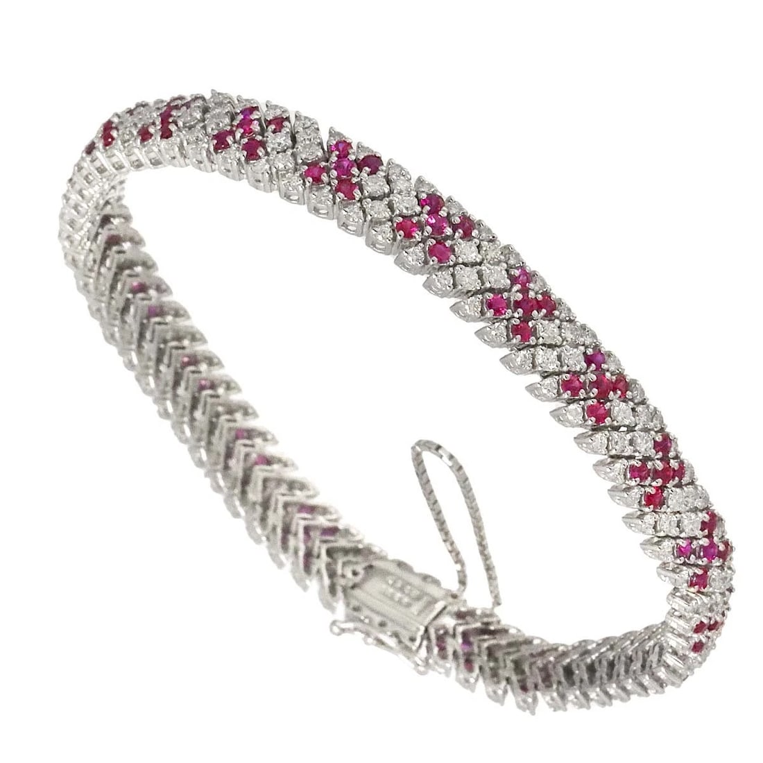 RUBY DIAMOND BRACELET WHITE GOLD 750: Ruby Diamond Bracelet White Gold 750 Brand: Unbranded Type/Style: Bracelet Material: 750 White Gold, Main Stone Ruby Color: White Gold Size: Length:apporox.6.9inchThickness:7.2mm Accessories: None