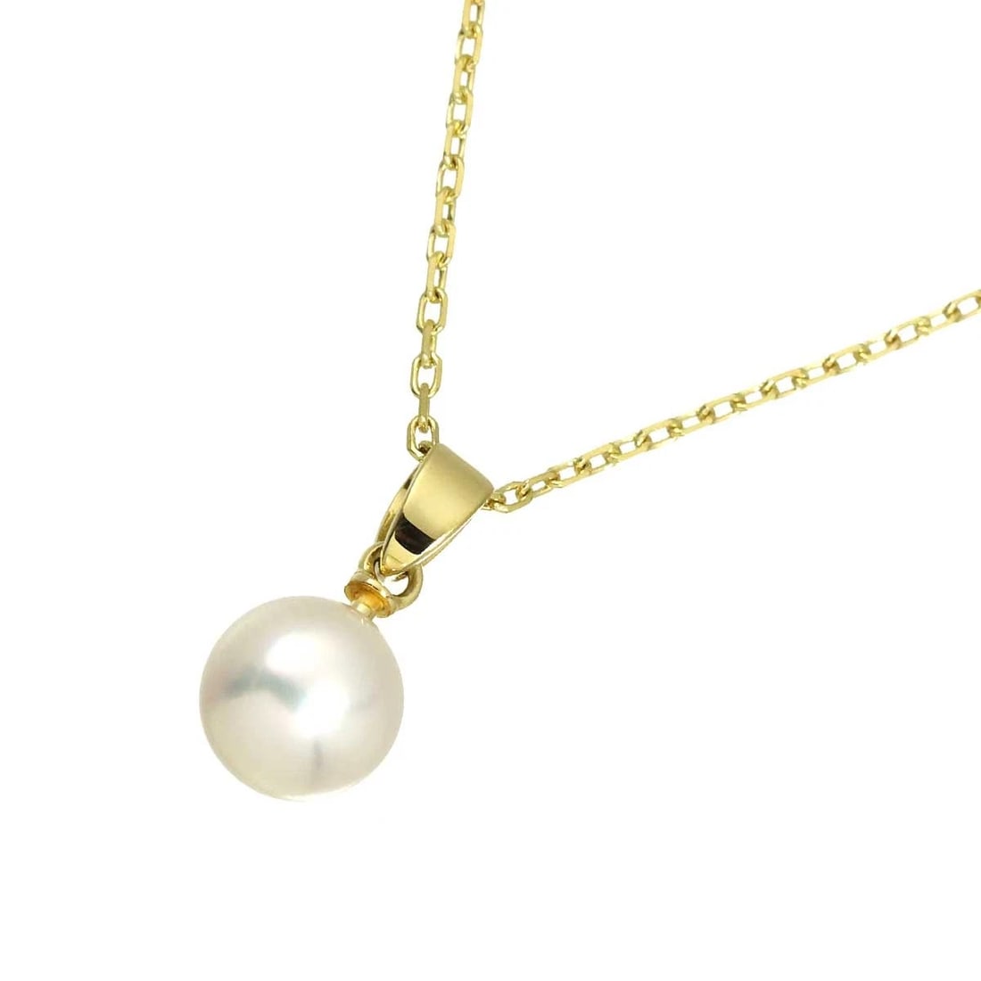 MIKIMOTO AKOYA PEARL NECKLACE: MIKIMOTO Akoya Pearl Necklace Brand: MIKIMOTO Type/Style: Necklace Material: 750 Yellow Gold, Color: Yellow Gold Size: internal circumference of the chain: 15.7inch Top Charm(max):W 7 x H14.6mm